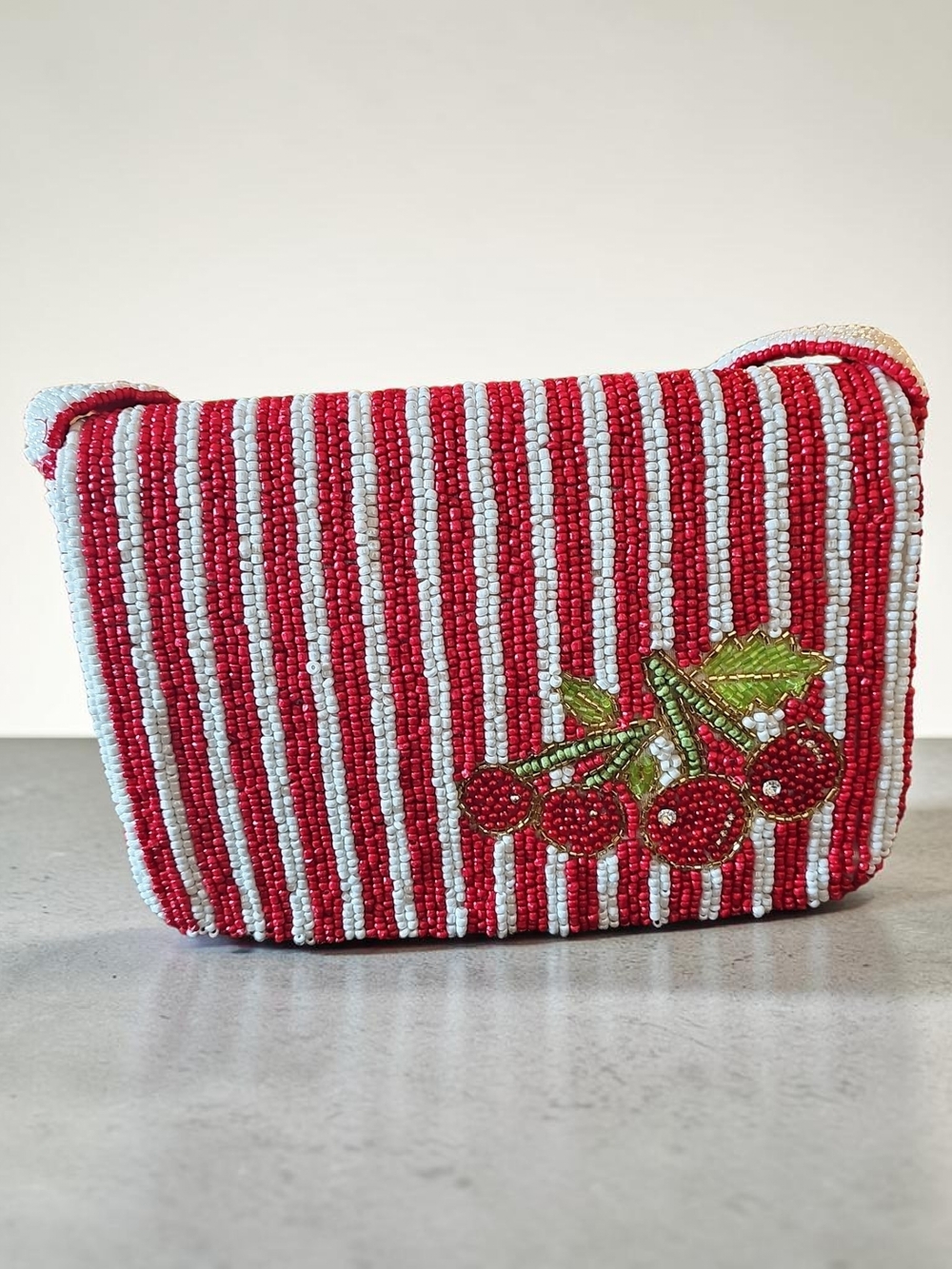 STUDIO 12 Red & White Beaded Cherry Shoulder Bag NWT